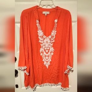 Suzanne Betro Women's 3/4 Bell Sleeve Tunic Size 1X Tangerine